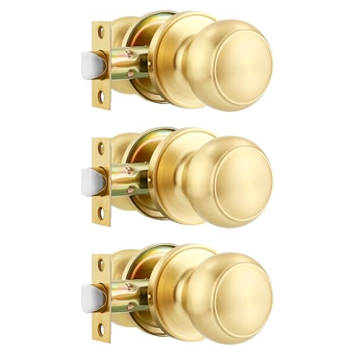 Heittis 3 Pack Gold Door Knob,Closet Door Knobs Passage Handle Keyless Lock for Hallway by Heittis - Used condition - US$18.75