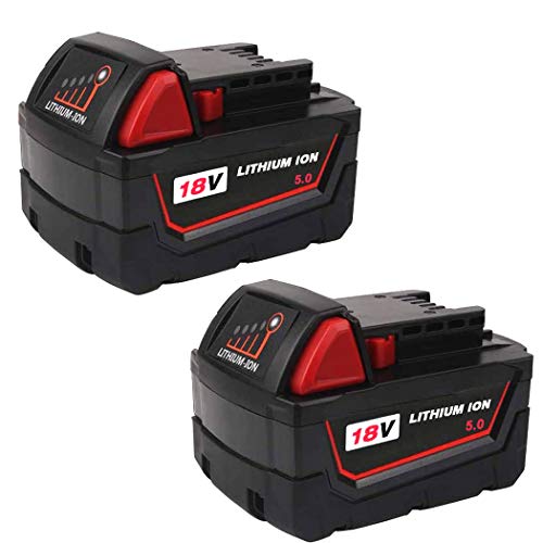 2Pack 18V 5.0Ah Replacement Battery for Milwaukee 18olt Battery Lithium Power Tools 48-11-1810 48-11-1820 48-11-1850 48-11-1828 48-11-1860