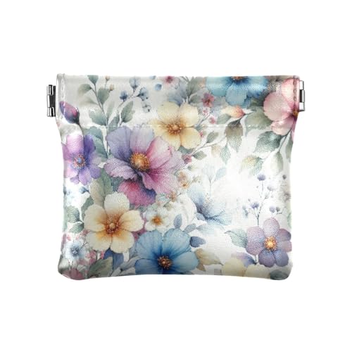 Colorful Flowers Coin Purse Leather Pouch Change Purse, Squeeze Coin Pouch for Cards, Keys & Lipsticks, Unisex