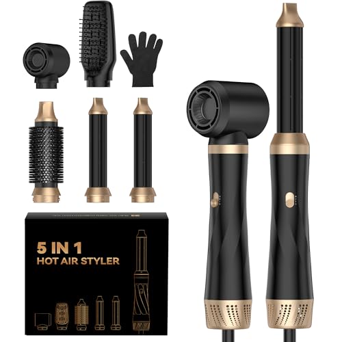 Spazzola Soffiante Air Styler set Airstyler 5 in 1 Hair Styler Airbrush Ferro a ricciolo Spazzola Soffiante Spazzola Lisciante per Capelli, Kit di parrucchiere per asciugare