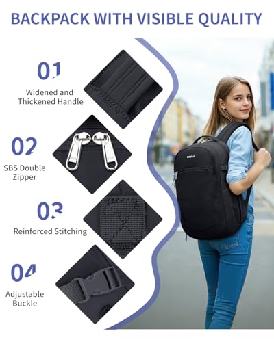 Image of ECOHUB Large Travel Backpack 17.3 inch Suspended Laptop Backpack Fashion Water-Resistant 28L Lightweight Backpack for Causal Work Black