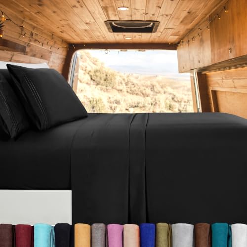 Image of Elegant Comfort Luxury 1500 Premium Hotel Quality Microfiber 4-Piece Sheet Set - Wrinkle Resistant, All Around Elastic Fitted Sheet, Deep Pocket up to 16 inch, RV Short Queen, Black