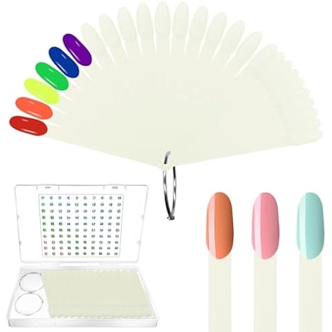 Laza 100 Pcs Nail Swatch Sticks Box-packed with Ring and Numbered Stickers Nail Art Polish Color Display Practice Tips Natural Beige Sample Sticks Tester Nail Supplies for Nail Techs - Oval Cover