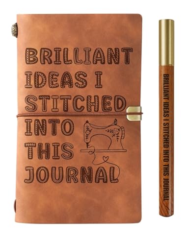 InnoBeta Sewing Gifts for Sewing Lovers Women, Gifts for Sewers, Journal Notebook with Pen, Refillable Sketchbook, Travel Diary, Lined Planner, 7.87 x 4.7 Cover, 4 x 7.5 Pages (Inches), Brown