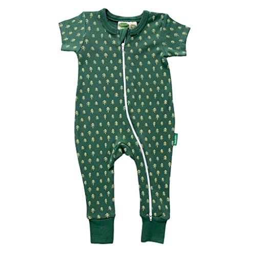 Image of PARADE Organic Signature Print '2-Way' Zip Romper Short Sleeve - Spring Prints Emerald Trees 3-6 Months