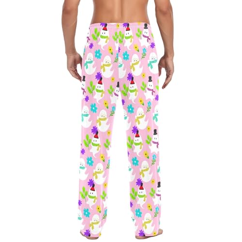 Snowman Floral Pattern Men's Cotton Pajama Pants with Pockets and Drawstring Comfortable and Stylish,S3