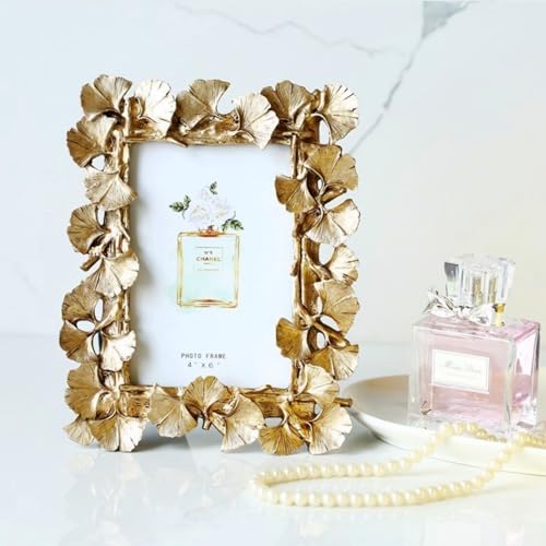 LONG XIN SERIES 1PCS 4X6 Inch Vintage Photo Frame Resin Picture Frame Ginkgo Leaves Decoration Photo Frame Stand Holder (Golden) by LONG XIN SERIES - Image 3