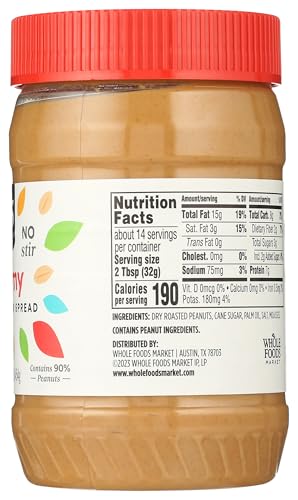 Image of 365 by Whole Foods Market, Creamy Peanut Butter Spread, No Stir, 16 Ounce