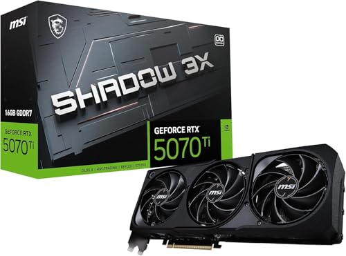 msi Gaming RTX 5070 TI 16G Shadow 3X OC Graphics Card (16GB GDDR7 256-bit Extreme Performance: 2497 MHz DisplayPort x3 2.1a HDMI 2.1b NVIDIA Blackwell Architecture)
