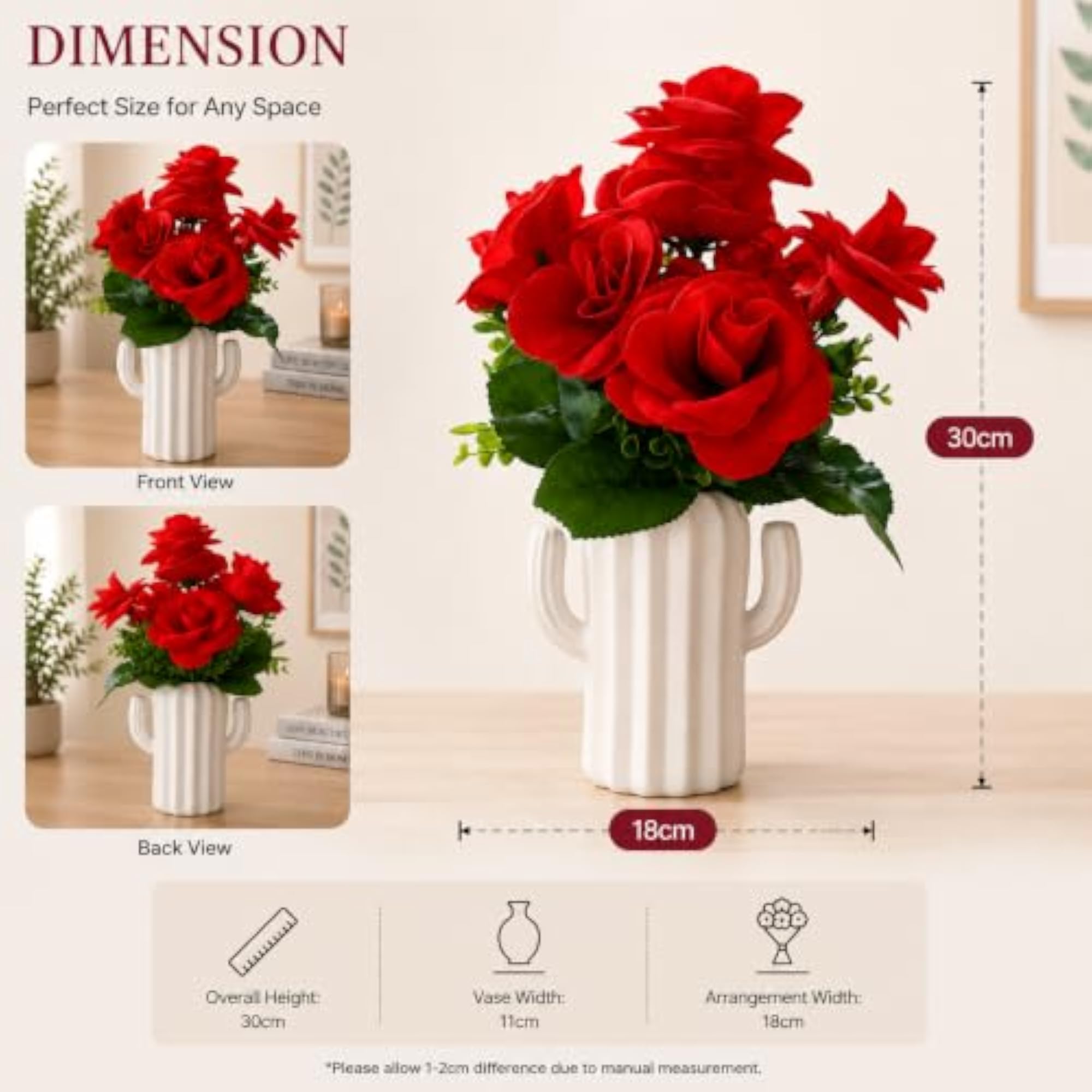 Sculptural Cactus Shaped Vase for Flowers, Minimalist Decor