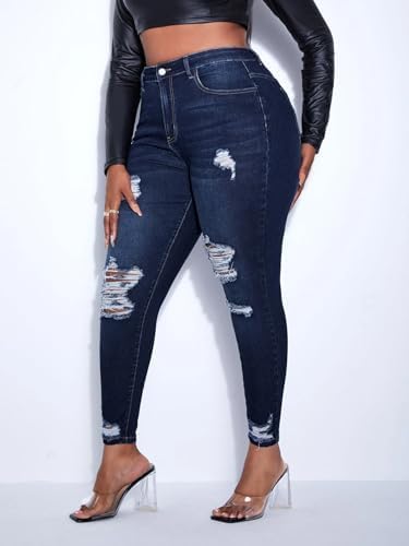 Women's Plus Size Skinny Jeans Stretch high Waisted Ankle Ripped Jeans4