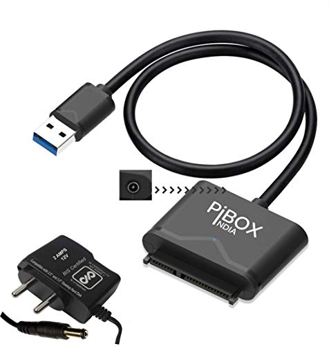 pibox India - SATA to USB 3.0 Cable, USB 3.0 to SATA III Hard Drive Adapter Compatible for 2.5 3.5 Inch Desktop HDD/SSD Hard Drive Disk and SATA Optical Drive with 12V 2A Power Adapter, Support UASP