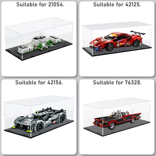 Image of Choowin Acrylic Display Case for Lego Batmobile 76328 for Lego Peugeot 42156 42125 21054 for Lego Car Display Thickened Clear Acrylic Display Cases for Collectibles Assemble Dustproof(Black Base)