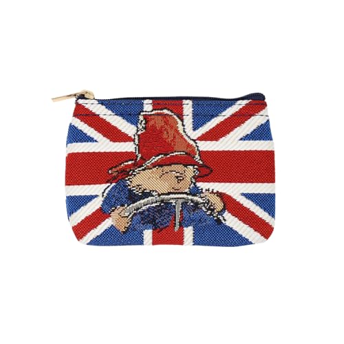 Signare Porte-monnaie à fermeture éclair pour femme, motif ours Paddington Union Jack, petite et légère, facile à transporter, rouge et bleu, Multicolore, W 12cm x H 8cm x D 1cm, Pochette zippée