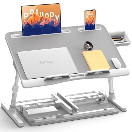 Laptop Stand for Bed, Potuopy Leather Adjustable Bed Desk Table Tray, X-Large Folding Lap Desk with...