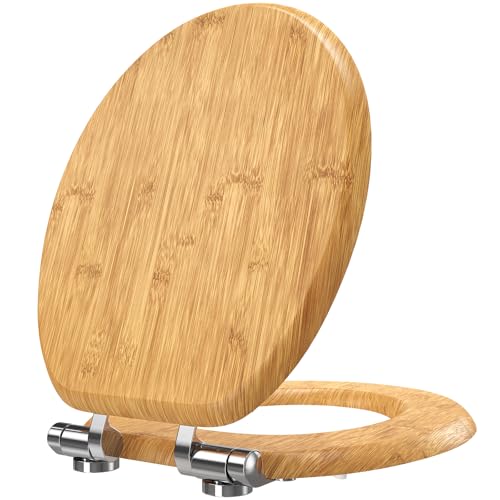 Pipishell O-förmiger Klodeckel mit Absenkautomatik Holz und glatten Metallscharnieren, MDF-Toilettendeckel mit langsamer Schließung, einfache Montage und Reinigung (Gelb)