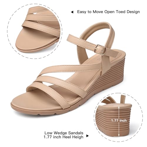 Image of SHIBEVER Wedge Sandals for Women Dressy: Comfortable Low Heel Sandal | Open Toe Ankle Strap Strappy Womens Shoes with Cushioned Casual Walking for Wedding Work Office Travel in Summer
