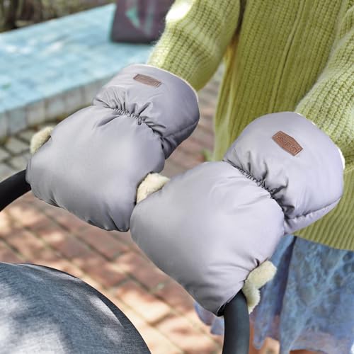 Image of Orzbow Faux Sheepskin Stroller Gloves, Universal, Cozy & Warm, Light Gray