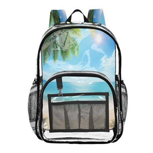 Beautiful Tropical Beach Clear Backpack - Stadium Approved Large 15.7-inch Waterproof Transparent Bag for Sports, Concerts, Work, Travel#6