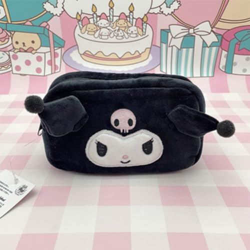 Cartoon Cosmetic Bag With Zipper,Kawaii Plush Makeup Bag,Cute Brush Organizer Toiletry Bag for Women Girls(black)3