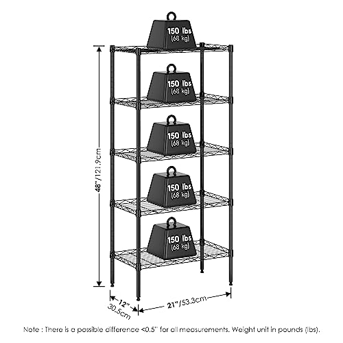 Furinno Wayar 5-Tier Metal Storage Shelf Rack, 21 x 12 x 48, Black - image 2