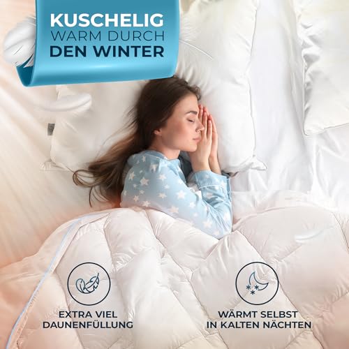 Glückstoff® Winterdecke aus Federn und Daunen 155x200cm [Zertifiziert in Deutschland] - Dicke Bettdecke Winter Waschbar - Warme Daunendecke… – Ansicht 3