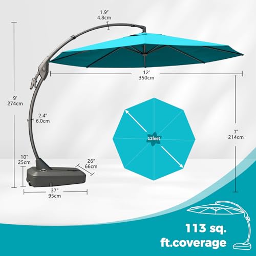 Image of Grand patio 12FT Sunbrella Cantilever Round Umbrella with Base, Aruba