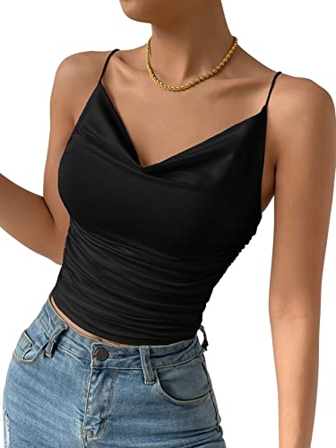 GORGLITTER Damen Cami Top Sexy Drapiertes Top Elegantes Oberteil Ärmellos...