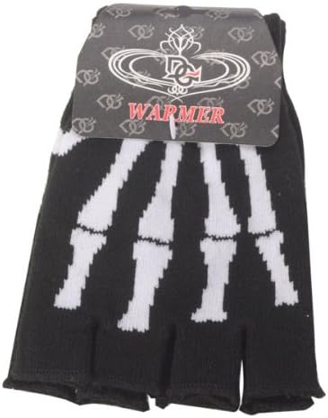1 Pair Skeleton Bone Fingerless Elastic Knitted Winter Worm Mitten Gloves for Unisex Mens Womens Childrens Teens Boy Girl (White)