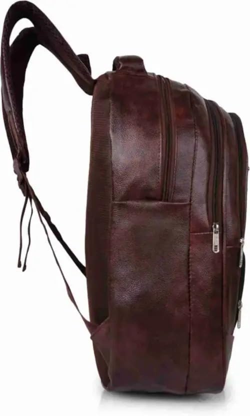 Image of Laptop Backpack for Men & Women | Black Faux Leather Office & Travel Bag 40L | Spacious Laptop Compartment | Front Organizer Pocket | College, Business & Daily Use