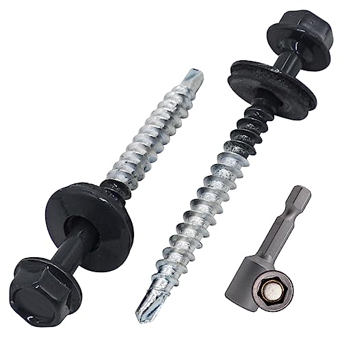 SKIR'CO (10 pcs) Painted Roofing Screws 4.8 x 50 mm, Hex Head, Self-Drilling Screws With EPDM Washers (Anthracite Grey, RAL 7016)
