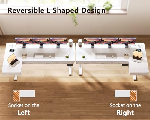 Image of OffiGo 63 Inch L Shaped Standing Desk with 4 Wooden Drawers, White