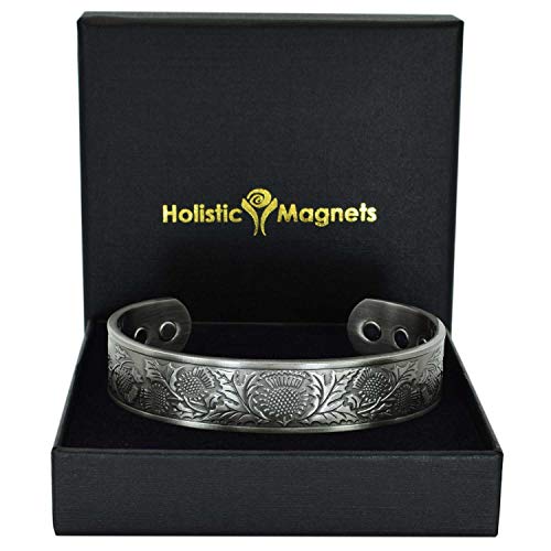 Holistic Magnets® Mens Copper Magnetic Bracelet (Tarnish-Free) Large Celtic Bracelet Arthritis Joint Wrist Healing Bangle (STP)-Scottish Thistle (L: Wrist 7.5-8.5 inch)