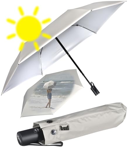 iX-brella Mini Sonnen-Regenschirm mit Auf-Zu-Automatik mit UV- und Hitzeschutz - Silver Coating - Stone