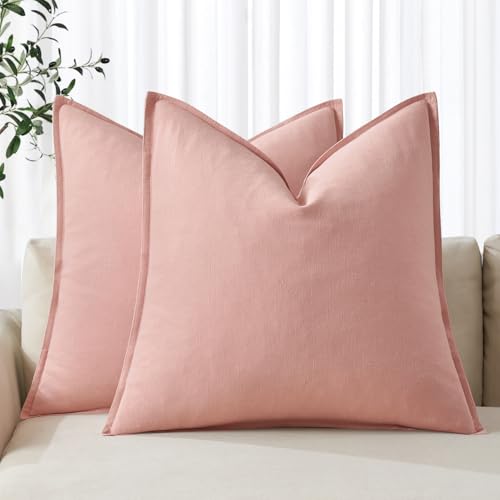 Image of MIULEE Decorative Linen Pillow Covers 20x20 Inch Pink Boho Farmhouse Neutral Valentine Spring Couch Throw Pillows for Bed Pack of 2 Accent Modern Pillowcase Sofa Livingroom Home Decor