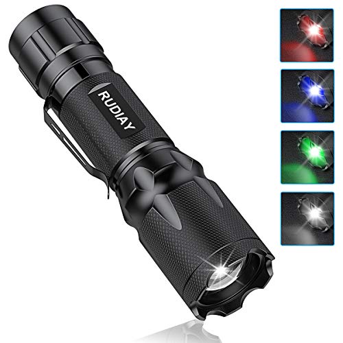 RUIDAY Tactical Flashlight Rechargeable Led Torch Zoomable 4 Color Green Red Blue White