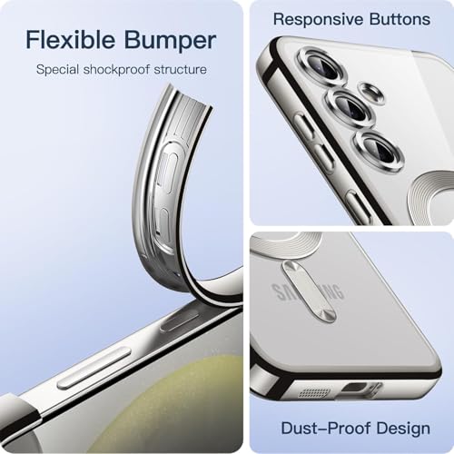 Image of VONZEE Clear Logo Electroplating Transparent Case for Samsung A16 5G, Magnetic Plating [Support for MagSafe Charger] Electroplate TPU Cover, Individual Camera Protection for Each Lens - Grey