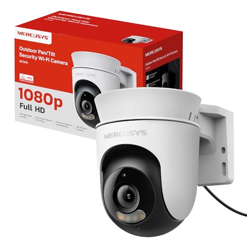 MERCUSYS MC500 Telecamera WiFi Esterno FHD, Videocamera Sorveglianza 360°, Visione Notturna a Colori, Audio a 2 Vie, Rilevamento/Tracciamento del Movimento delle Persone, Zona privata, microSD 512GB
