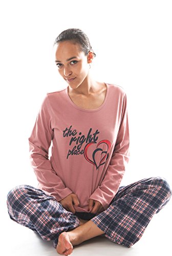 Consult-Tex-Damen-Schlafanzug-Set-Baumwolle-Jersey-Langarm-Nachtwaesche-Plaid-Pyjamahose-mit-dehnbarem-Bund-Hausanzug-Freizeitanzug-Pyjama-Set-DW600