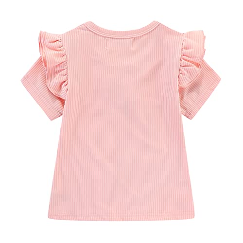 Image of Mud Kingdom Rib Little Girls Outfit with Headband Ruffle Sleeve Tops and Floral Short Set