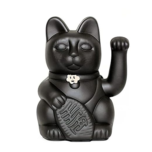 Gato de la Suerte chino - Lucky Cat - Maneki Neko. NEGRO, M (10x6x15cm)