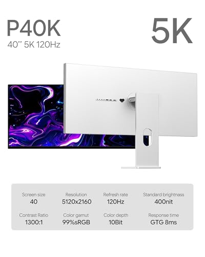 Image of P40K 40'' UHD 5K (5120 x 2160) 120Hz Gaming Monitor, IPS Panel, 10-Bit Color, 99% sRGB, 98% DCI-P3, HDR, 1300:1 Contrast, Eye Care, Anti-Glare (Minimalist - with Stand x2)