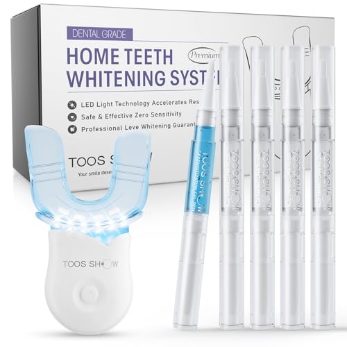 Teeth Whitening Kit for Sensitive Teeth,with 4 Carbamide Peroxide Pen & 1 Remineralization Pen,LED Accelerator Light Non,Tooth Whitener Professional Oral Care Gently Yet Effectively Removes Stains