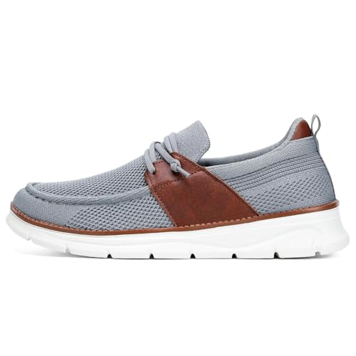 Image of Mens Casual Slip in Boat Shoes Fashion Lightweight Slip On Loafers Walking Beach Sneakers Work Mesh Oxfords Soft Sole Grey