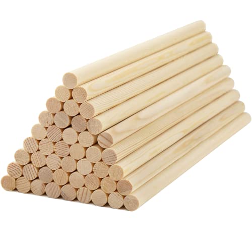 ZENFUN 50 Pcs Wooden Dowel Rods, 12mm x 30CM Unfinished Pine Wood Sticks