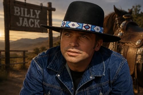 Image of Cowboy Western Beaded Hat Band Rodeo Style Handmade