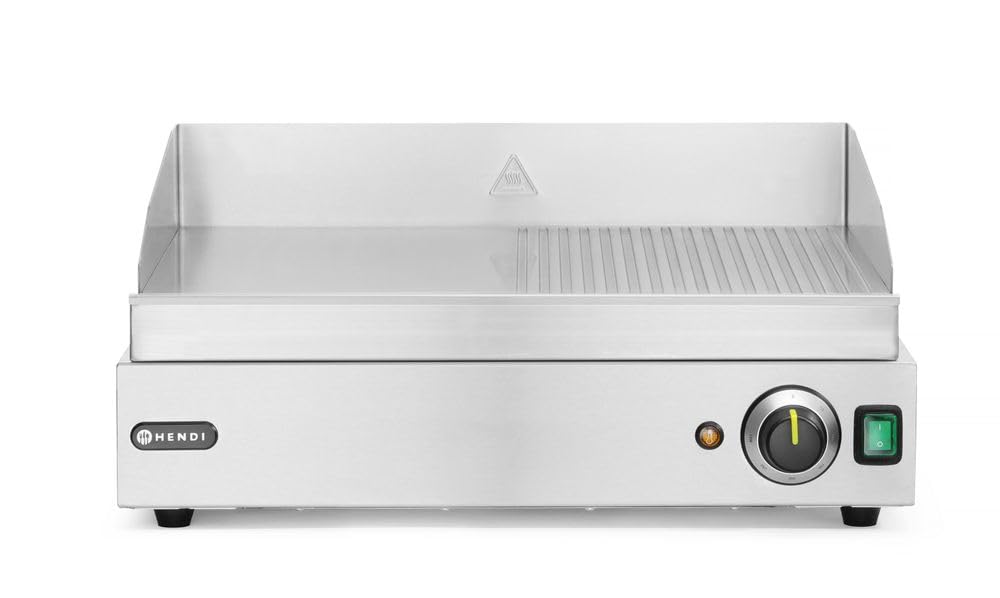 HENDI Płyta grillowa Profi Line – 1/2 gładka, 1/2 ryflowana - 1/2 gładka, 1/2 ryflowana - 230V / 2400W - 550x380x(H)240mm