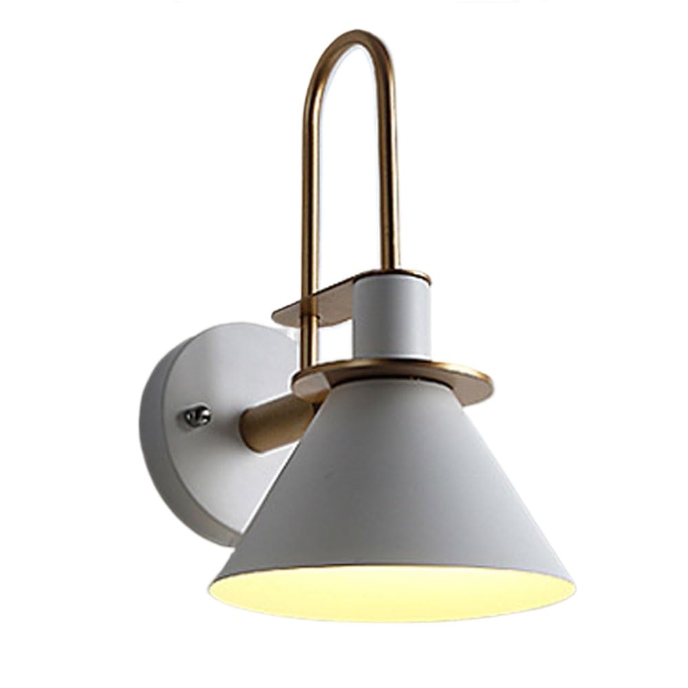SMCCYYSD Light Luxury E27 Metal Bedside Wall Lamp - Minimalist Indoor Lantern for Living Room & Bedroom, Creative Sconce Aisle, Corridor Hotel Stairs Lighting (White)