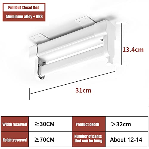Heavy Duty Retractable Pull Out Pants Rack,Aluminum Alloy Pull Out Closet Valet Rod,Extendable Wardrobe Rail Tube For Hanging Clothes, Top Mount,5 Pcs Pants Rack ( Color : White , Battery *1 : 31Cm ) #TOP6