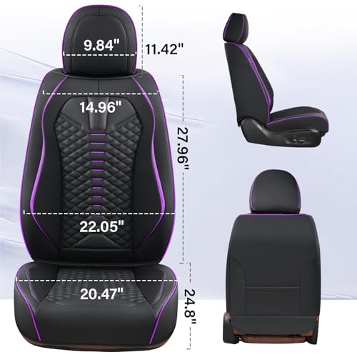 Coverado Leather Seat Covers, Car Seat Covers Full Set, Nappa Leather Seat Covers for Cars, Car Seat Protectors Waterproof, 5 Seats Black&Purple Automotive Seat Covers Fit for Most Cars Trucks by Coverado - Used condition - Image 7